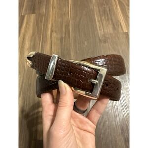 Onyx by Brighton Men's Crocodile Stamped Brown Leather Belt Size 36 Silver Tone